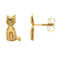 10MM Cat Stud Screw Back Earrings - 14K Yellow Gold