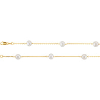 5MM Pearl & Gold Bead Station Necklace (Available in 16" or 18") - 14K Yellow Gold