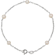 7" Silver and Pearl Anklet - Sterling Silver