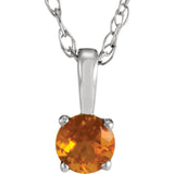 3MM Citrine "November" Charm on 14" Chain -14K Yellow Gold