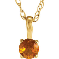 3MM Citrine "November" Charm on 14" Chain -14K Yellow Gold