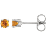 3MM Citrine "November" Stud Earrings - 14K White Gold