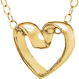 9MM Ribbon Heart 15" Necklace - 14K Yellow Gold