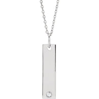 Bar Diamond Charm on 18" Chain - Sterling Silver