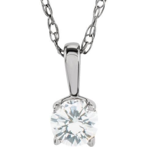 3MM Diamond "April" Charm on 14" Chain -14K White Gold