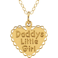 16MM Daddy's Little Girl Heart Charm on 15" Chain - 14K Yellow Gold