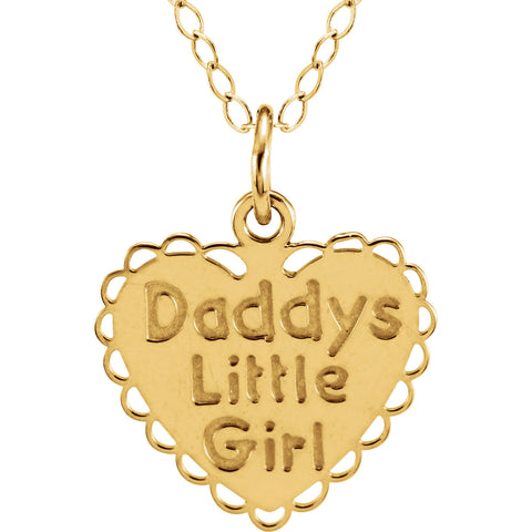 16MM Daddy's Little Girl Heart Charm on 15" Chain - 14K Yellow Gold