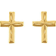 9MM Gold Cross Stud Screw Back Earrings - 14K Yellow Gold