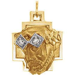 Diamond Crown Jesus Charm - 14K Yellow Gold