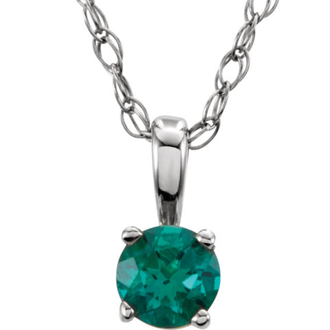 3MM Emerald "May" Charm on 14" Chain -14K White Gold