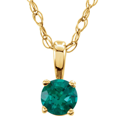 3MM Emerald "May" Charm on 14" Chain -14K Yellow Gold