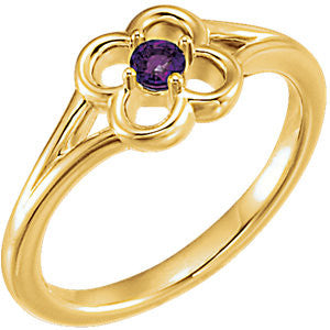 2.5MM Amethyst "February" Flower Ring Size 3 - 14K Yellow Gold