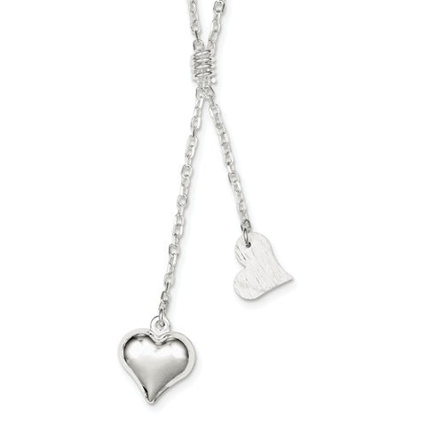 15MM Hearts Drop 17" Necklace - Sterling Silver