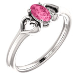 5MM Oval Tourmaline "October" Hearts Ring Size 3 - 14K White Gold