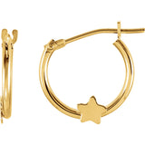 12MM Hoop Earrings with Star - 14K Yellow Gold