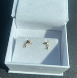 8MM Dolphin Stud Screw Back Earrings - 14K Yellow Gold