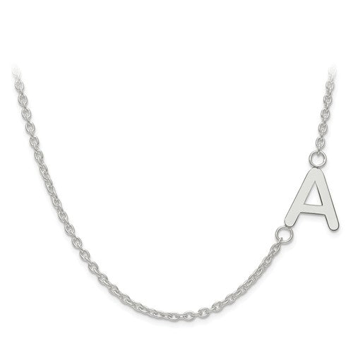 12x11MM Offset Initial Necklace (Available in letters A-Z) - Sterling Silver