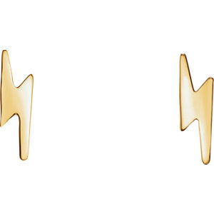 10MM Lighting Bolt Stud Earrings - 14K Yellow Gold