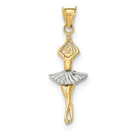 Moving Ballet Dancer Charm - 14K Yellow and White Gold