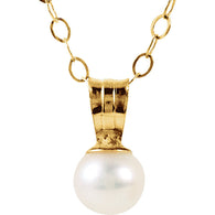 4MM Pearl Charm on 15" Cable Chain - 14K Yellow Gold