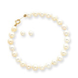 5.5" Pearl Bracelet and Earrings Set 4MM - 14K Yellow Gold