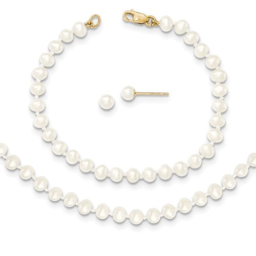 3MM Pearl Set - 14" Necklace and 5" Bracelet - 14K Yellow Gold