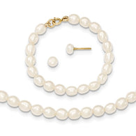 3MM Pearl Set - 12" Necklace and 4" Bracelet - 14K Yellow Gold