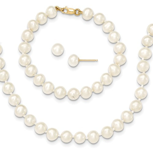 5MM Pearl Set - 14" Necklace and 5" Bracelet - 14K Yellow Gold