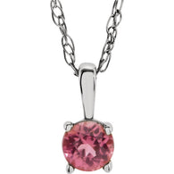 3MM Tourmaline "October" Charm on 14" Chain - 14K White Gold