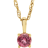 3MM Tourmaline "October" Charm on 14" Chain - 14K Yellow Gold