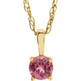 3MM Tourmaline "October" Charm on 14" Chain - 14K Yellow Gold