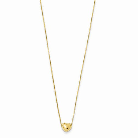 5MM Puffed Heart 16" Necklace - 14K Yellow Gold