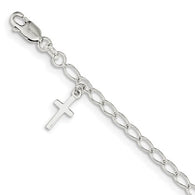 6" Cross Charm Bracelet - Sterling Silver
