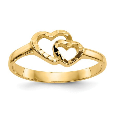 Double Hearts Ring Size 5 - 14K Yellow Gold