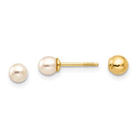4MM Reversable Pearl & Gold Ball Stud Earrings - 14K Yellow Gold