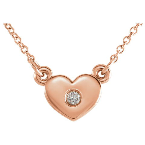7MM Heart Diamond 16" Necklace - 14K Rose Gold