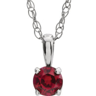 3MM Ruby "July" Charm on 14" Chain - 14K White Gold