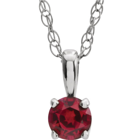 3MM Ruby "July" Charm on 14" Chain - 14K White Gold