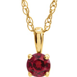 3MM Ruby "July" Charm on 14" Chain - 14K Yellow Gold