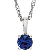 3MM Sapphire "September" Charm on 14" Chain - 14K White Gold