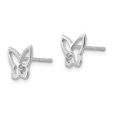 9MM Diamond Butterfly Stud Earrings - Sterling Silver