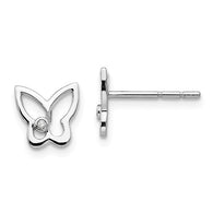 9MM Diamond Butterfly Stud Earrings - Sterling Silver