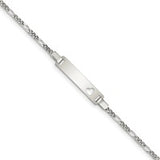 5.5" Engraved Heart Figaro Bracelet - Sterling Silver