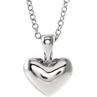 10MM Heart Charm on 15" Cable Chain - Sterling Silver