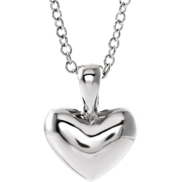 10MM Heart Charm on 15" Cable Chain - 14K White Gold