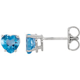 5MM Heart Swiss Blue Topaz Earrings - 14K White Gold