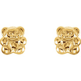 7MM Teddy Bear Stud Earrings in 14K Yellow Gold