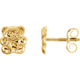 7MM Teddy Bear Stud Earrings in 14K Yellow Gold