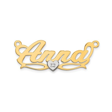 21x9MM Script Nameplate with Diamond Accent Heart - 10K Yellow and White Gold