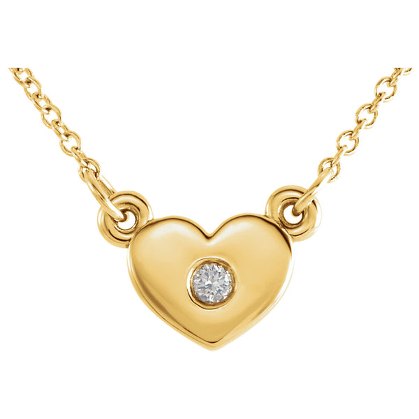 7MM Heart Diamond 16" Necklace - 14K Yellow Gold